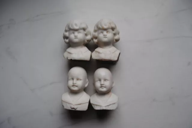 4 antique german  bisque doll heads