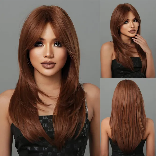 Light Brown Blonde Hair Wigs with Bangs for Women Long Layer Ombre Daily Use US