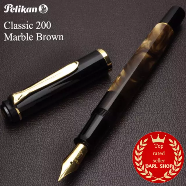 F Nib Pelikan M200 Fountain Pen Classic Brown Marbled Piston Special Edition NEW