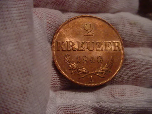 *Rare*Hi Grade Unc Red 1848 2 Kreuzer Austrian Empire Austria**Superb Details**