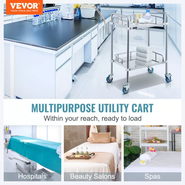 VEVOR 2 Tiers Medical Trolley Stainless Steel Dental Lab Mobile Rolling Cart 2