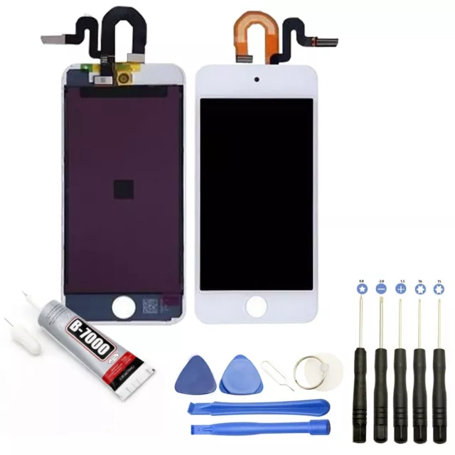 Vitre Tactile + Ecran Lcd Sur Chassis  Pour Ipod Touch 5 Blanc + Outils + Colle