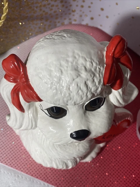 vintage valentine Shih Tzu  Maltese  Girl dog Bows figurine Statue heart love 7