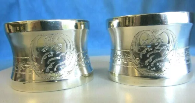 Fine Pair Antique German 800 Gold on Sterling Silver Arabic Hebrew ? Napkin Ring