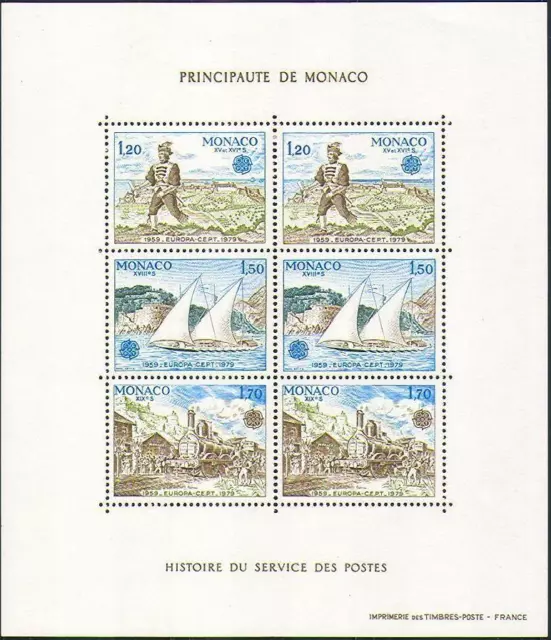 Monaco 1979 Europa Postal Transport Postman First Train Steam Rail Boat m/s MNH