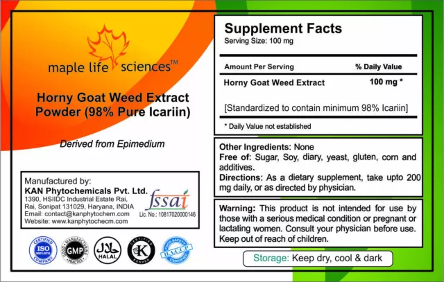 Horny Goat Weed Extract 98% ICARIIN (Epimedium) Pure & High Quality P.E. 2