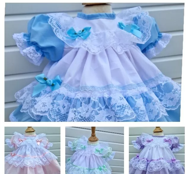 DREAM 0-3 ANNI bambina vintage tradizionale abito a rete frilly 4 colori