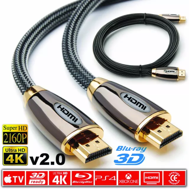 HDMI PREMIUM v2.0 HD High Speed 4K 2160p 3D 1m/2m/4m/5m/10m/15m/20m Cable Lead