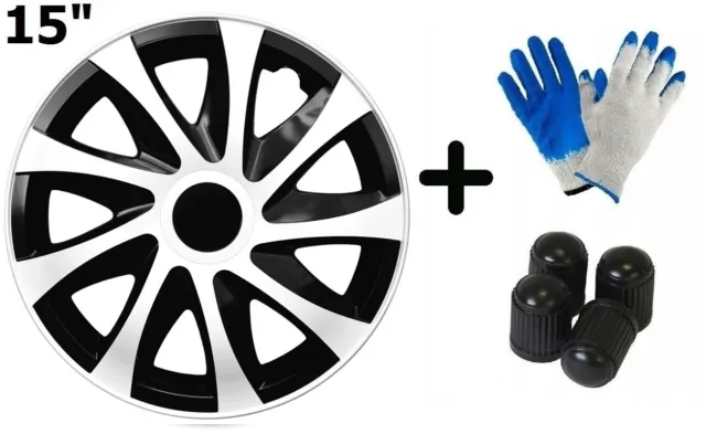 15" DRACO CS WHITE & BLACK wheel TRIMS car covers HUB CAPS set of 4 | 3570