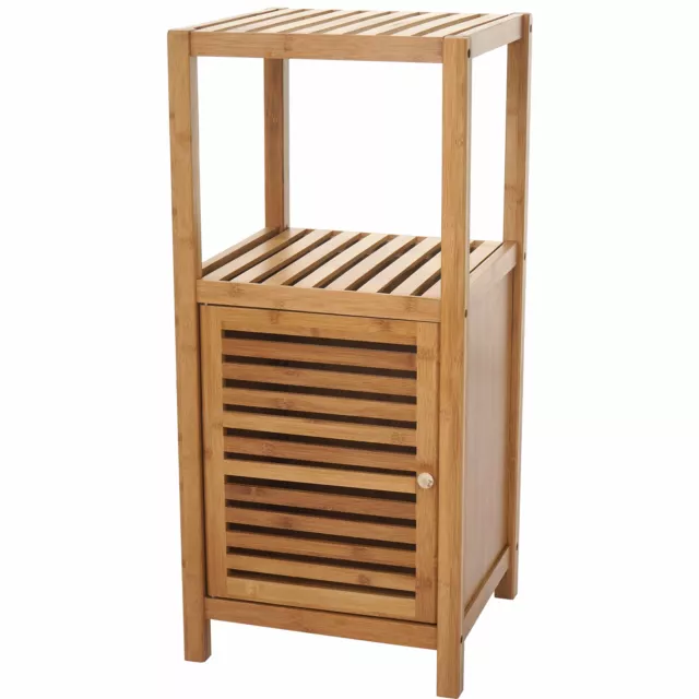 Badregal MCW-B18, Badezimmer Badschrank Standregal mit Tür, Bambus 80x36x34cm 2