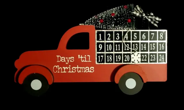 Vintage Style Red Wooden Pick Up Truck Days Till Christmas Countdown Calendar