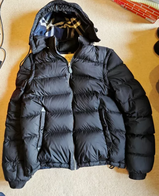 BURBERRY BRIT BLACK Down Jacket Hooded Navy Check Small Medium 38 Gilet 255.00 PicClick UK