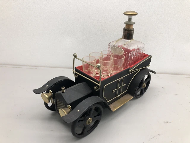 Vntg Tilso Musical Ford Model T Car Decanter & Shot Glasses Set