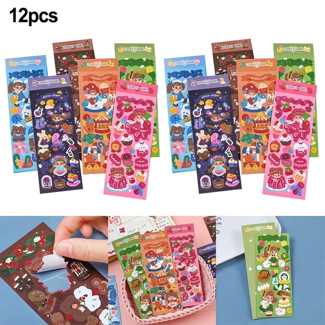 Pegatina de decoración niña lindo álbum de colección necesidades escolares 12 piezas