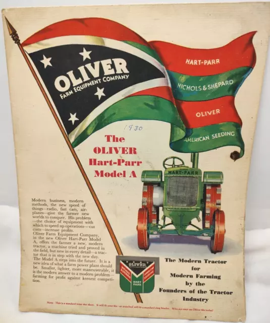 1930 Oliver Hart Parr Model A Tractor Sales Brochure Poster