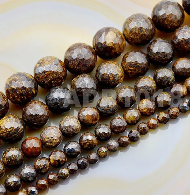 Faceted Natural Bronzite Jasper Gemstone Round Beads 15.5'' 4mm 6mm 8mm 10mm