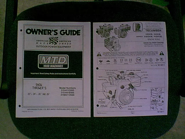 Mtd 22 24 26 & 28" Snowthrower Snowblower Owner Manual