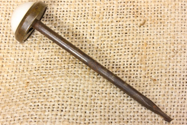 old Picture Nail Artwork Hanger white porcelain and Brass vintage 3 1/4 x 13/16” 3