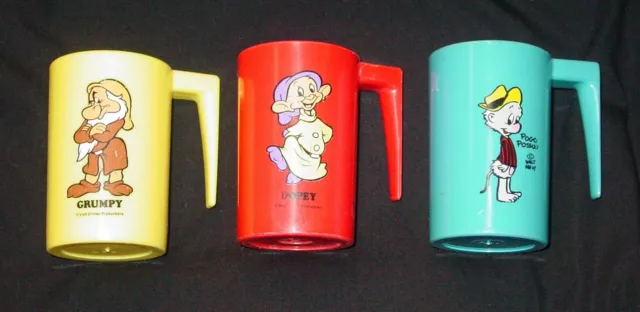 3 VINTAGE 1960's/70's DISNEY CHILDREN'S CUPS-GRUMPY & DOPEY & COMIC POGO POSSUM