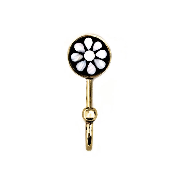 Small Black and Pearl Petaled Wall Hook - BlackGoldWhite - brass, Coat Hook, ...