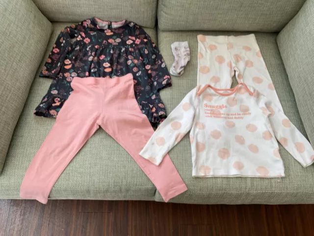 Small bundle baby girl clothes, age 18-24 months. Dress, leggings, pyjamas.