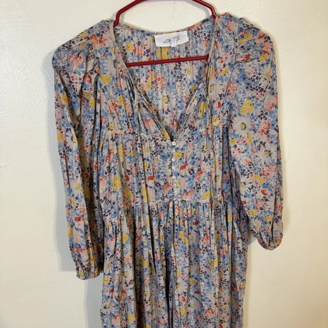 The Great Womens Lightweight Peasant Smocked Maxi Dress 1 XL Boho Long Sleeve