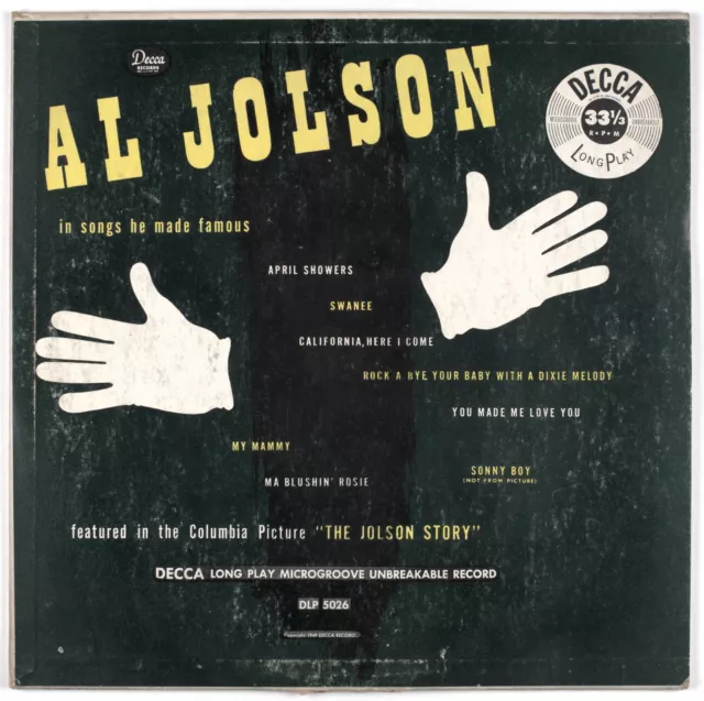 AL JOLSON - In Songs He Made Famous - 1949 US 25 cm / 10" Decca