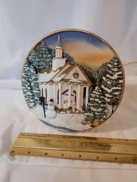 Vintage lighted scene church plate round the core display Christmas holidays...
