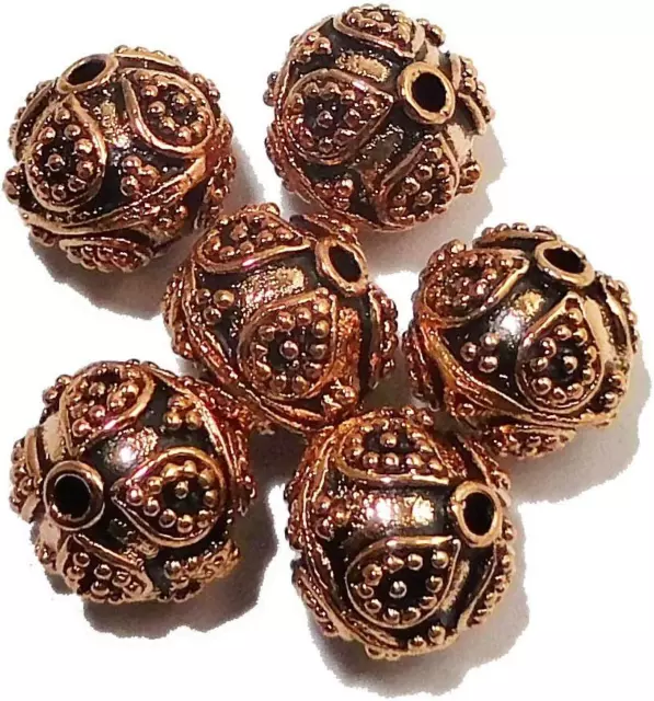 8 Pcs 10mm Solid Copper Bali Bead Oxidized Jewelry Making 10mm, Red