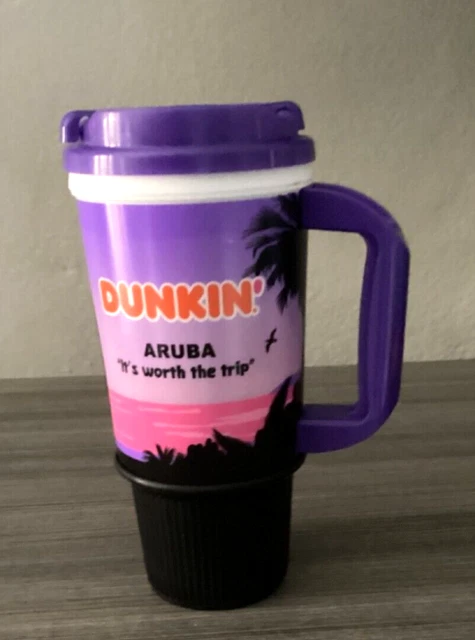 DUNKIN DONUTS ARUBA  24 oz TRAVEL MUG Whirl Whirley - Hot Cold Rubber