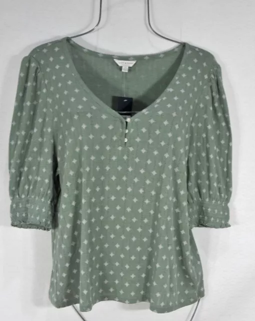 Lucky Brand Womens Shirt L  V-Neck Elastic Shirt Sleeve Top Pullover Blouse NWT