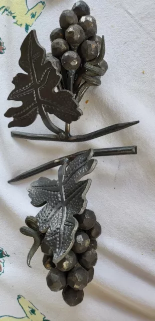Pair Of Wrought Iron Hand Forged Grape Bunches Raw And Ready For Decor