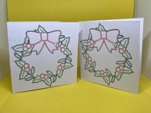 Holly Wreath Christmas Cards - 5 pieces - Homemade