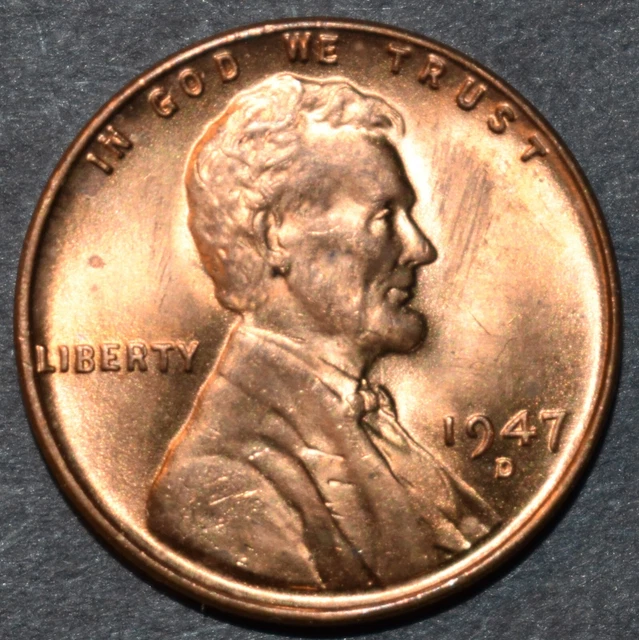 1947 D Lincoln Wheat Cent Red Brilliant Uncirculated Penny BU - Exact Coin - 67Z