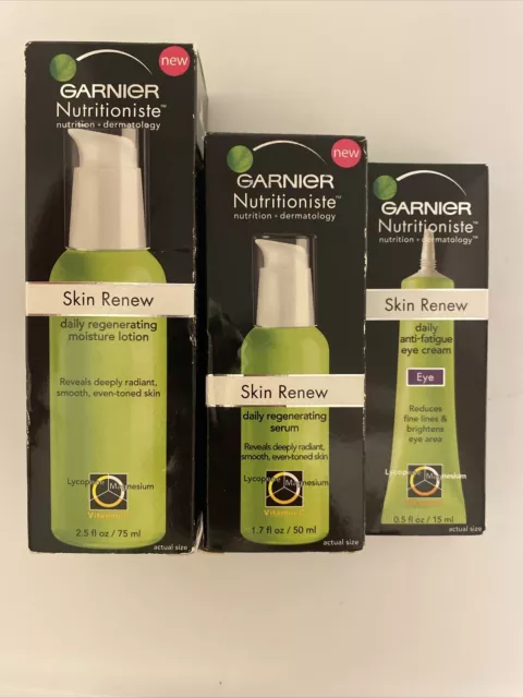3 Assorted Garnier Skin Renew Radiance Moisture Lotion, Serum & Eye Cream READ