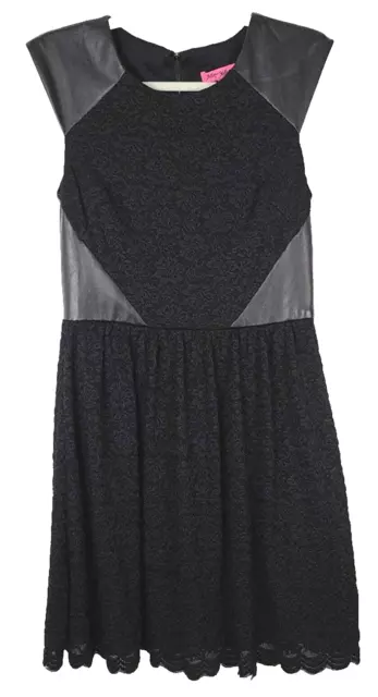 Betsey Johnson Lace Faux Leather Fit And Flare Sleeveless Black Mini Dress 6