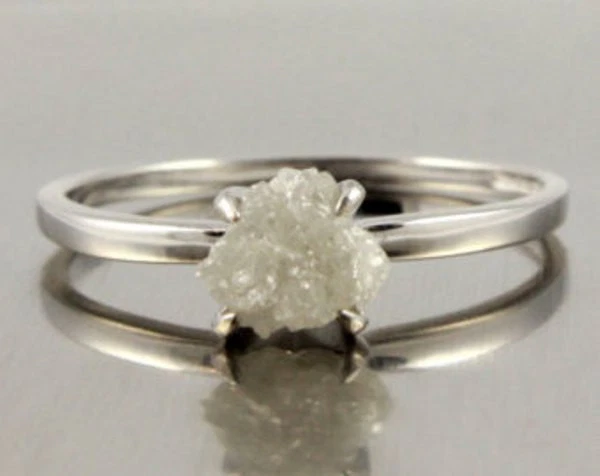 Bague Diamant Brut Naturel Gris/blanc 0,66 Ct - Argent 925 - Taille 7,5 - Neuf Sans Boîte