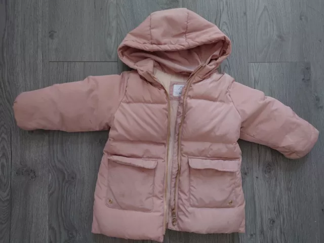 Zara Kids Girls Baby Pink Down Filled Coat 2-3 Years