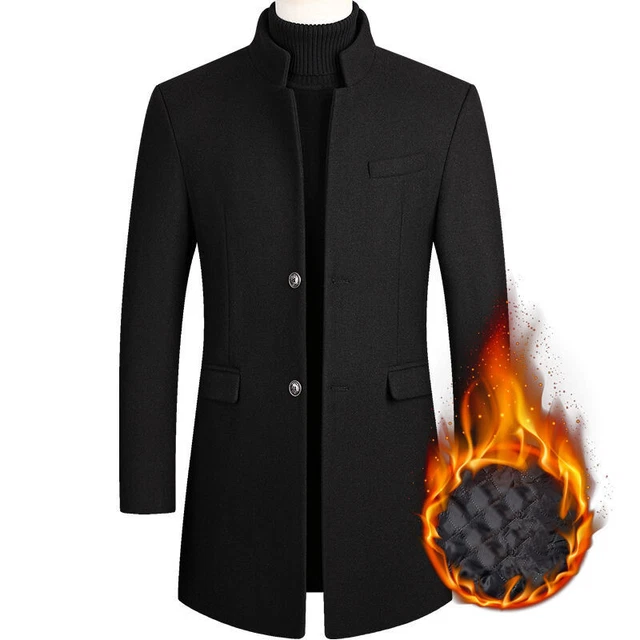 Mens Woolen Trench Coats Winter Lapel Long Jacket Office Fomal Outwear Overcoat