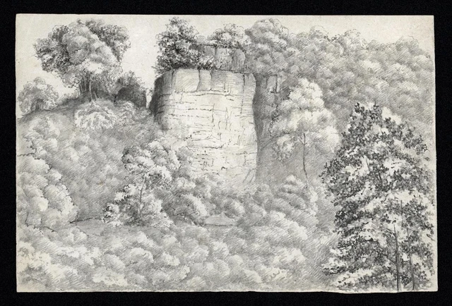 Dessin Original Au Crayon - Henrietta Elizabeth Howard, Matlock Derbyshire, 1821, Paysage Antique