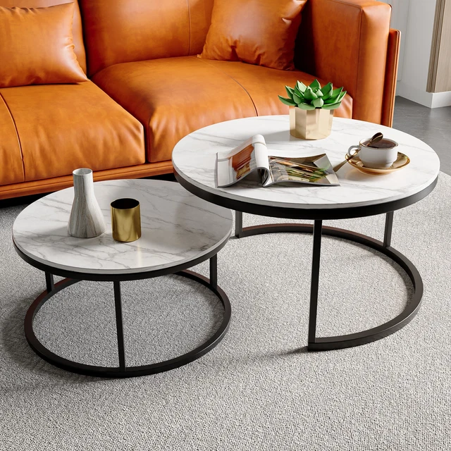 Verwunderlich Couchtisch Marmor Rund 2er Set Ebenbild