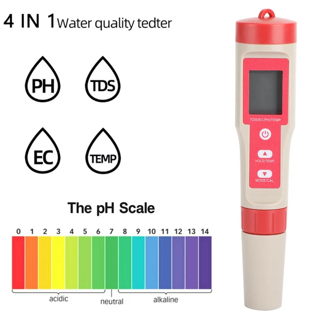 4in1 TDS/EC/PH/TEMP LCD Digital Water Quality Meter Monitor Tester Purity Pen YU
