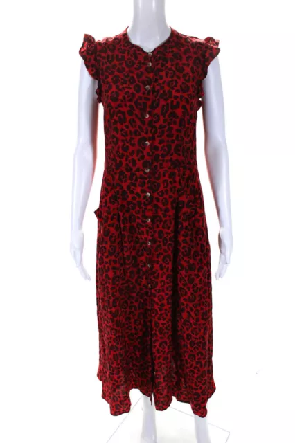 Whistles Womens Red Animal Print V-Neck Sleeveless Shift Dress Size 6