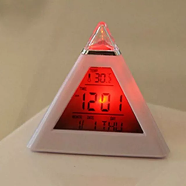 LED Digital Alarm Clock Pyramid Night Light Color Changing Desk Clock with Shlqf 3