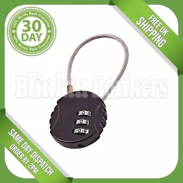 Combination Wire Padlock Black Strong Cable 3 Digit Locker Suitcase Bag Security