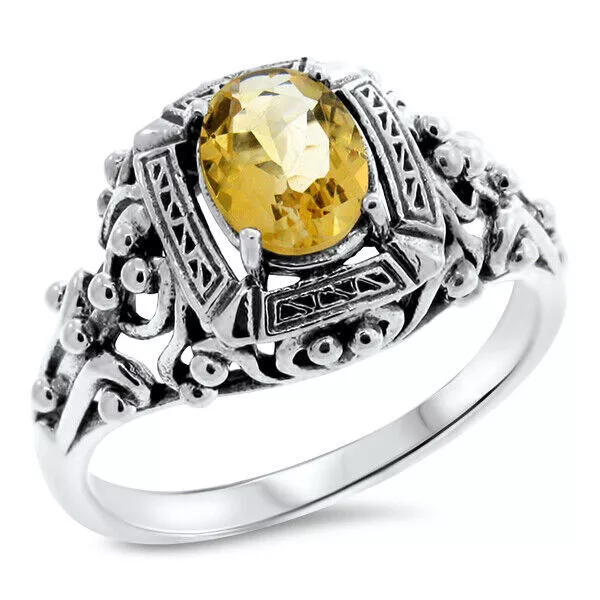 Natural Citrine Victorian Style 925 Sterling Silver Classic Design Ring     #767
