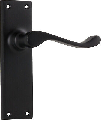 pair of matt black victorian lever handles and backplates,152 x 42 mm