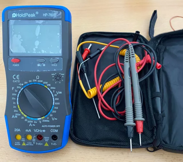 Profi Digital Multimeter HoldPeak HP-760B 20A LED Kapazität hFe °C OHM A V