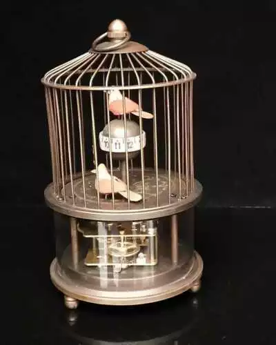 Collectible Handmade bird Cage Statue Mechanical Clock Exquisite Brass