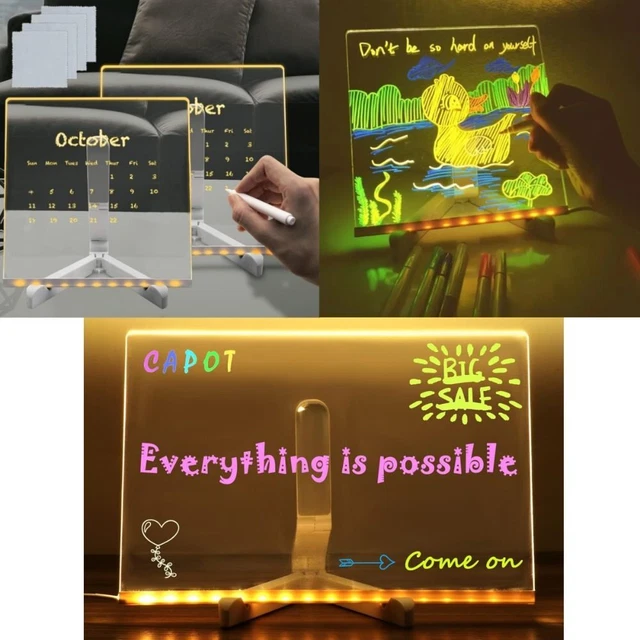 DRY ERASE BOARD Glow Memo LED Note Glass Board Letter Message Board